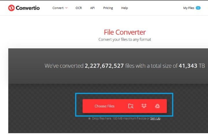 在 Convertio 网站上选择“选择文件”。